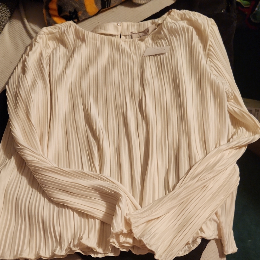 Loft Elegant Cream Pleated Blouse
